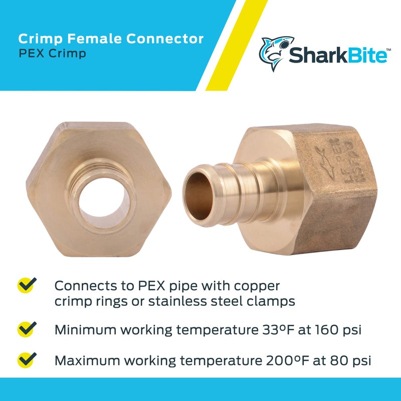 SharkBite 1/2 x 1/2 Inch FNPT Crimp Adapter, Pack of 5, Brass Plumbing Fitting, PEX Pipe, PE-RT, UC072LFA5 - Image 4